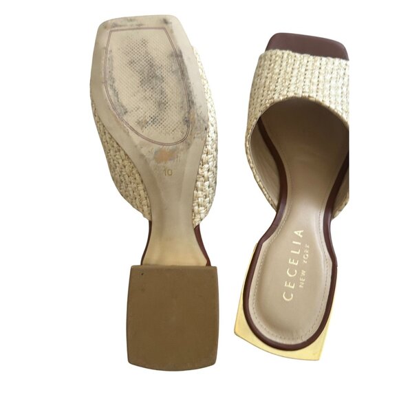 CECELIA NEW YORK Straw Gold Block Heels Sandals Size 10 - Picture 6 of 13
